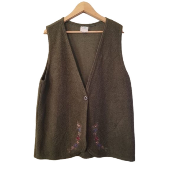 𝅺vintage Floral Vest Fleece With Embroidery Visible Ink Size Large - Picture 1 of 8